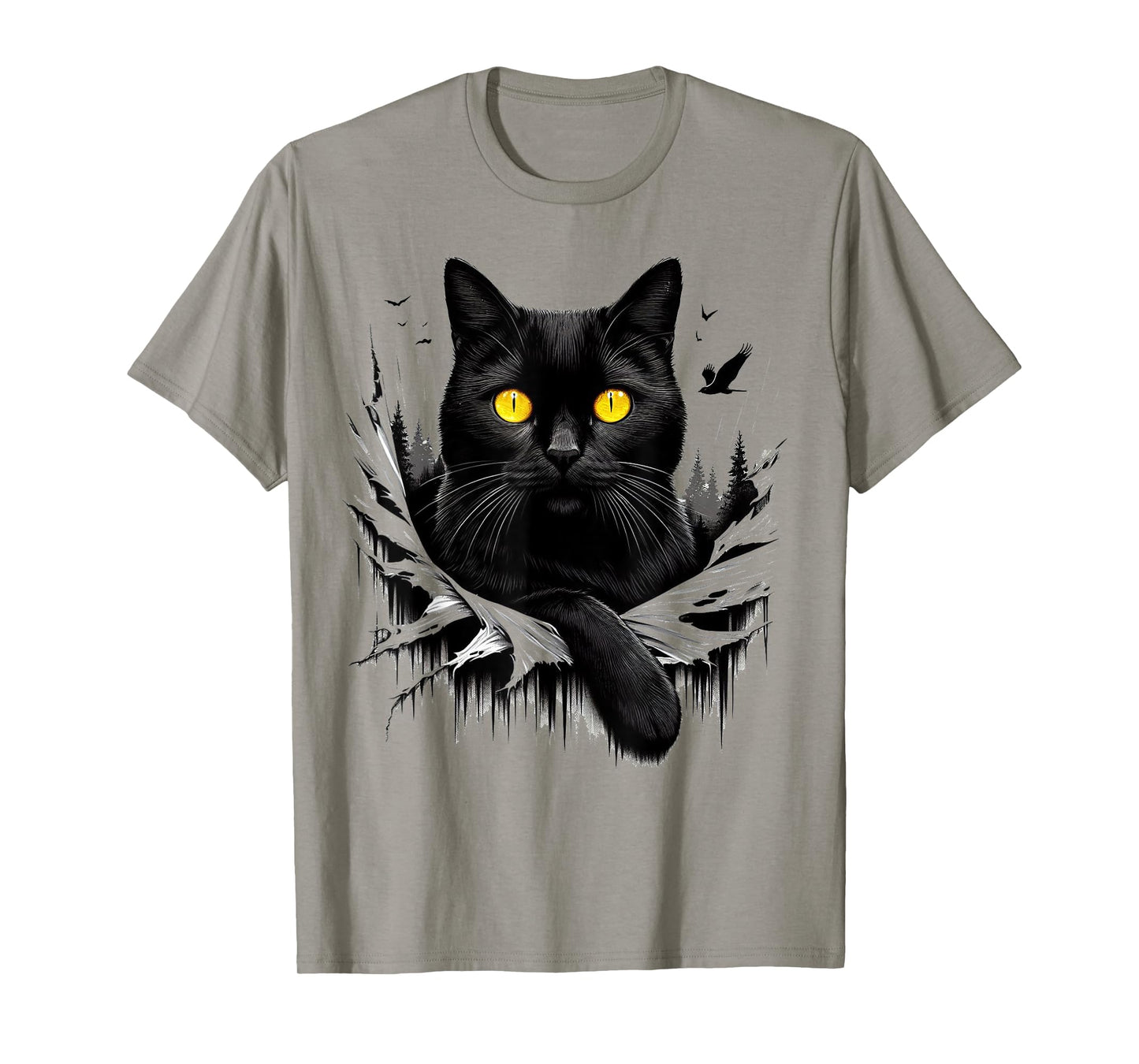 Black Cat Torn Cloth - Black Cat Yellow Eyes T-Shirt