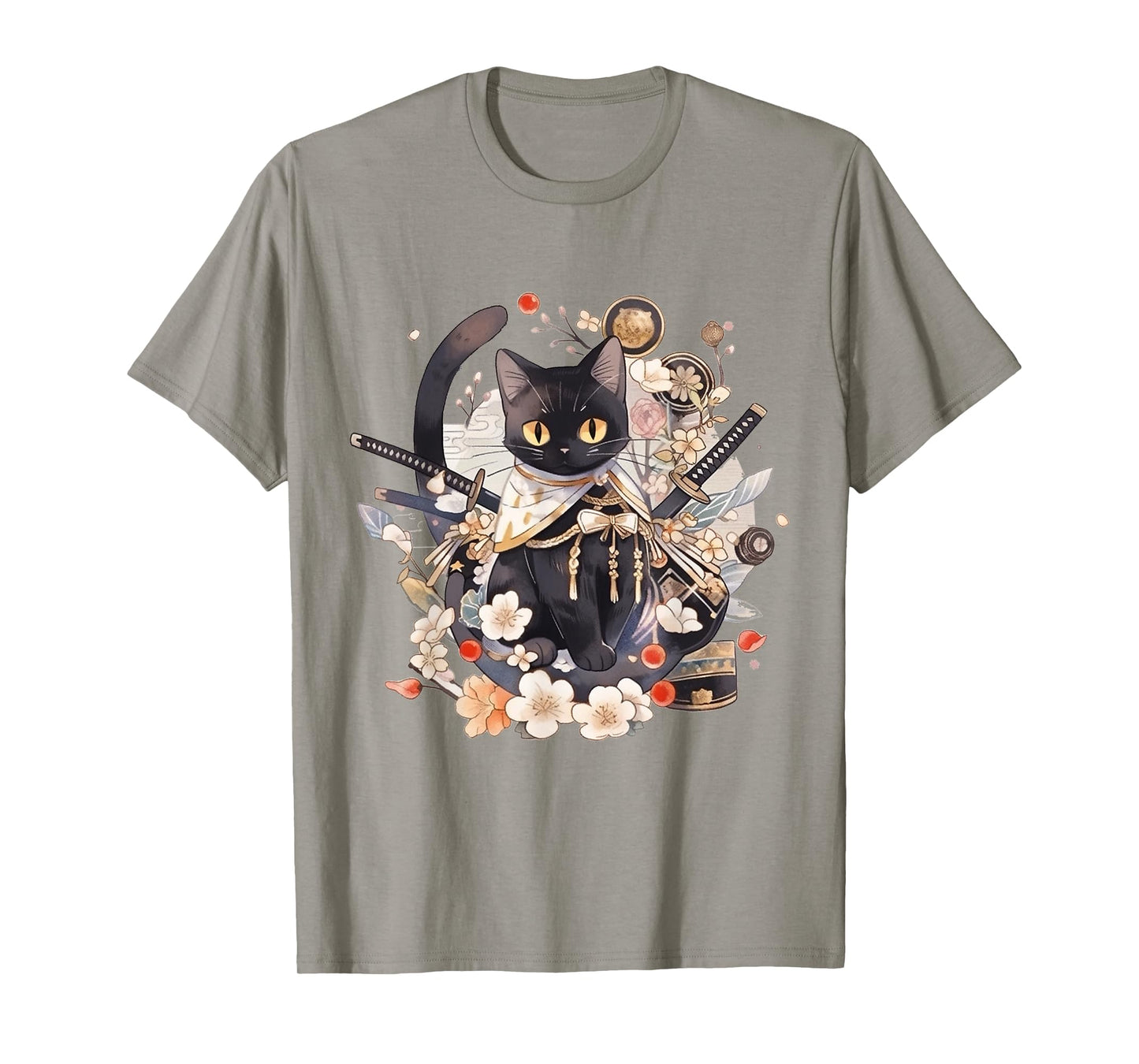 Japanese Art Cat Ninja Ukiyo-e Anime Style Samurai Cat T-Shirt