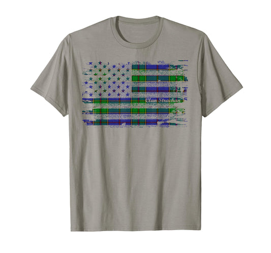 Strachan surname american flag scottish clan tartan Women Kids Men T-Shirt