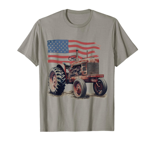 Patriotic Tractor American Flag Tractor Farmer Farm Men Boys T-Shirt