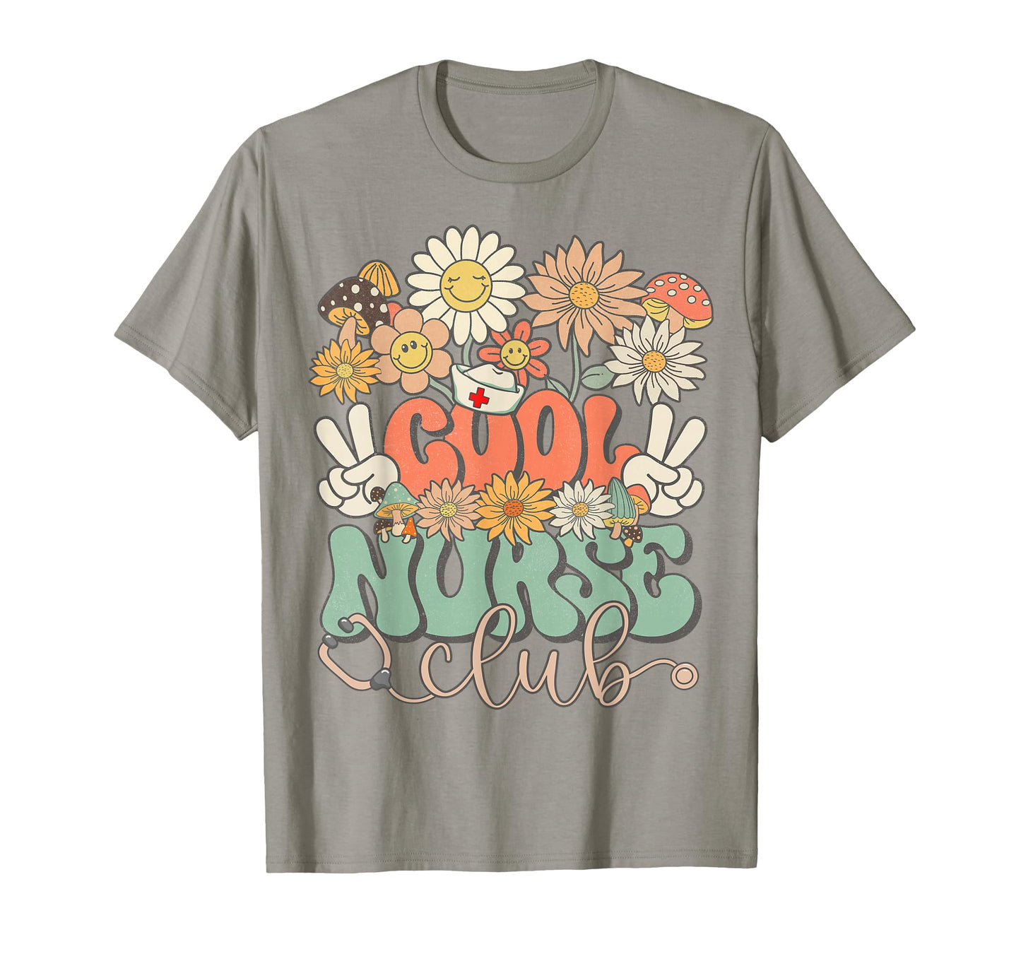 Cool Nurse Club Floral Hippie Groovy Retro Daisy Funny Nurse T-Shirt