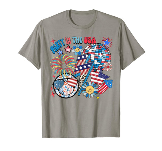 American Flag Party in USA 4th July Patriotic Kids Teen Girl T-Shirt