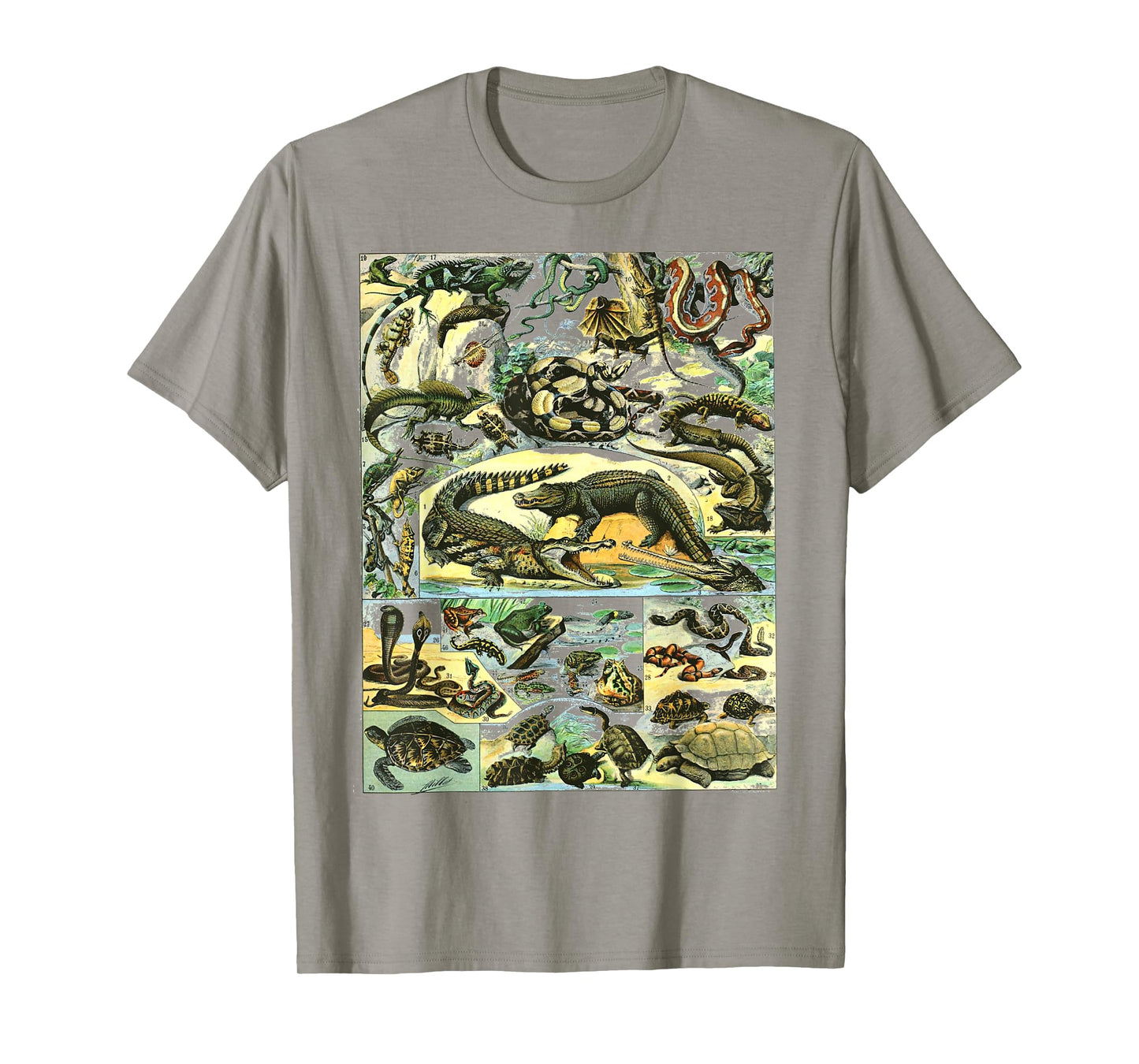 Reptiles Collection Table Turtle Snake Species Vintage T-Shirt