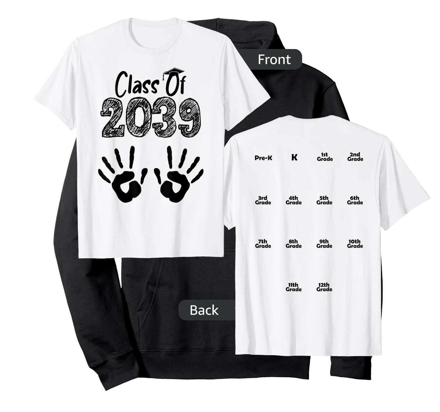 Class of 2039 Grow With Me Shirt Handprint On Back Pre-K T-Shirt