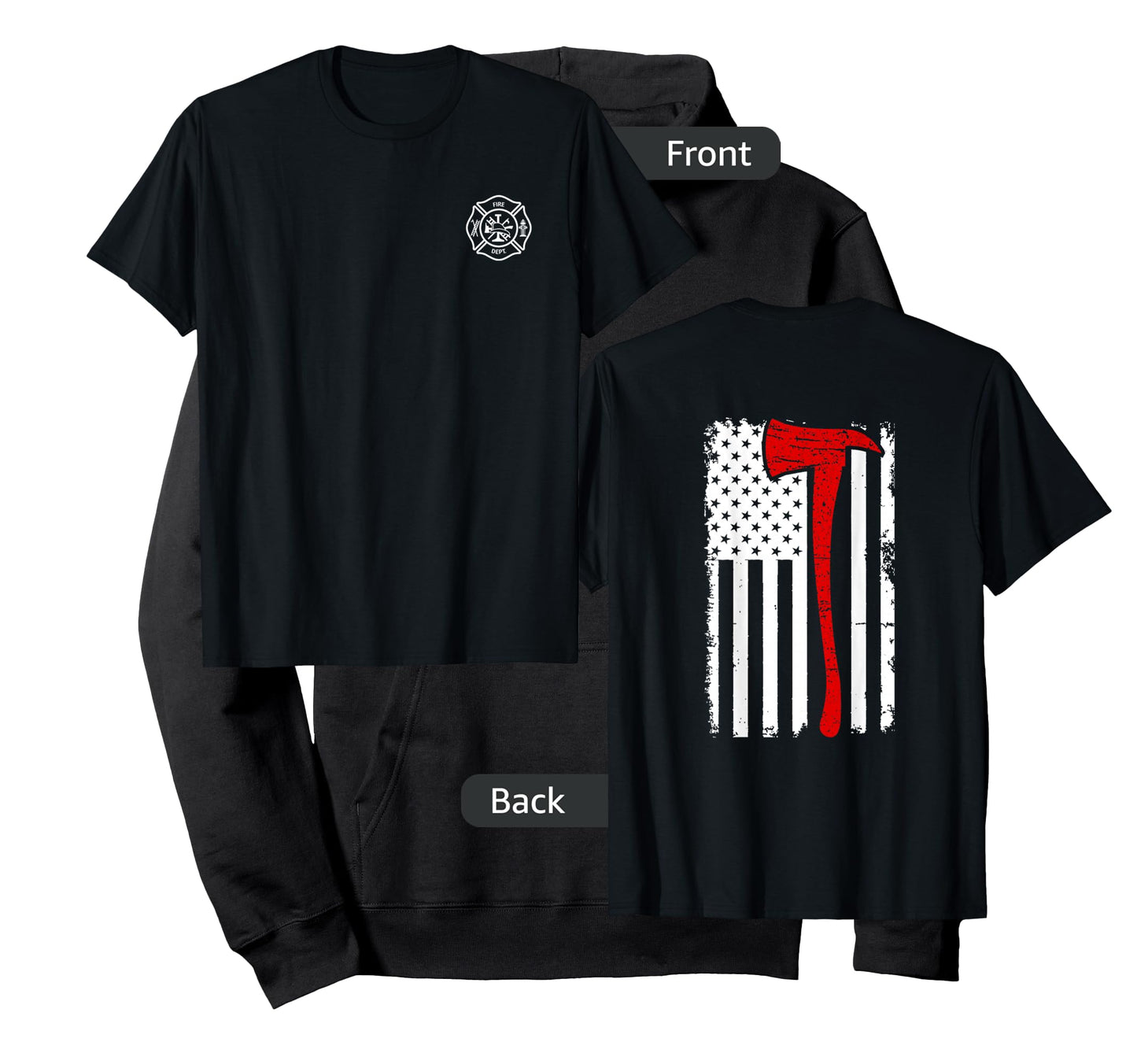 Thin Red Line Firefighter Fire Dept. Axe Design Patriotic T-Shirt