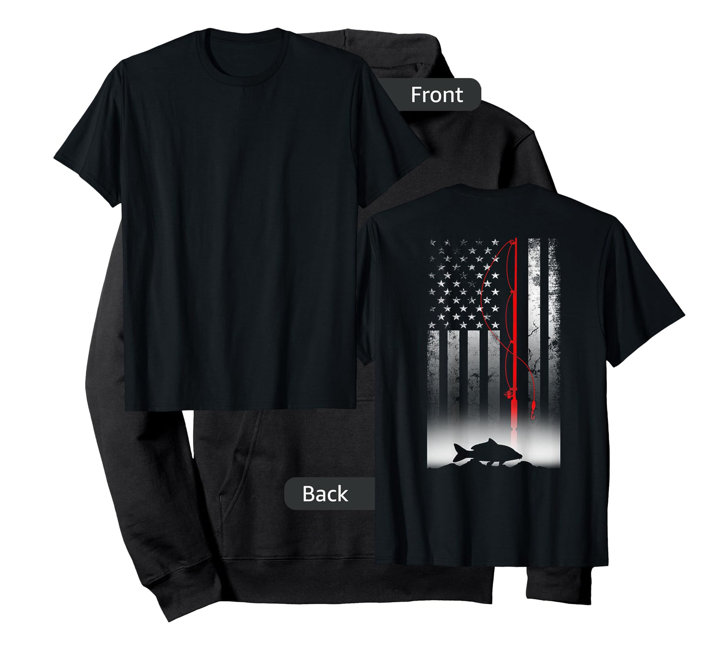 Fishing Pole American Flag Gift for Patriotic Fisherman T-Shirt Small