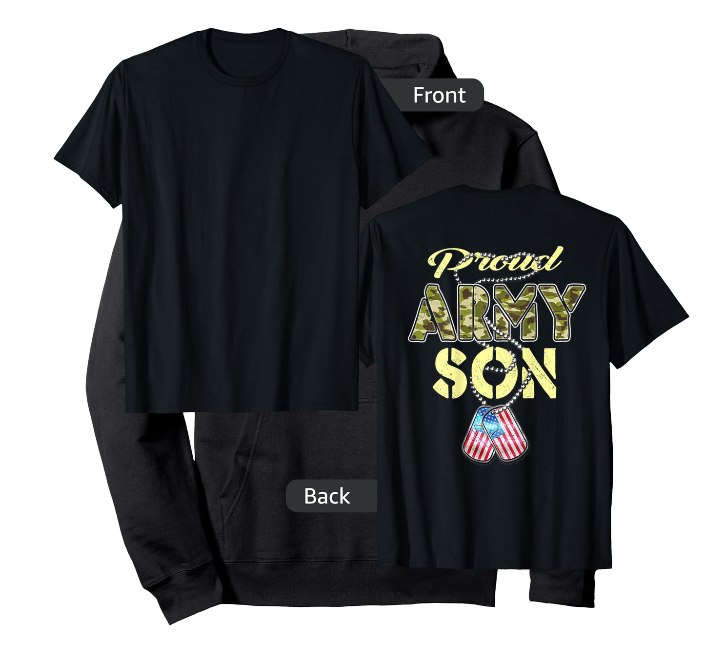 Proud Army Son US Flag Camo Dog Tags Pride Military Child T-Shirt