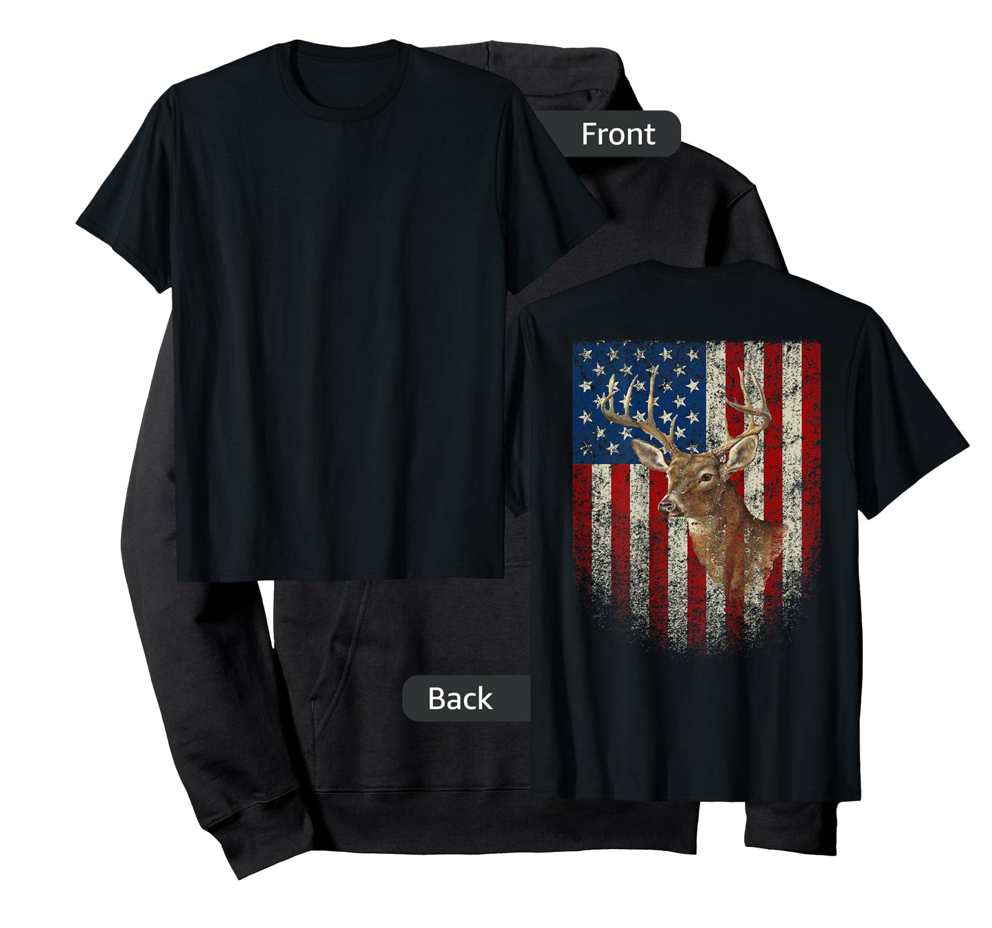 American Flag (Print on The Back) Deer Antlers Hunting T-Shirt