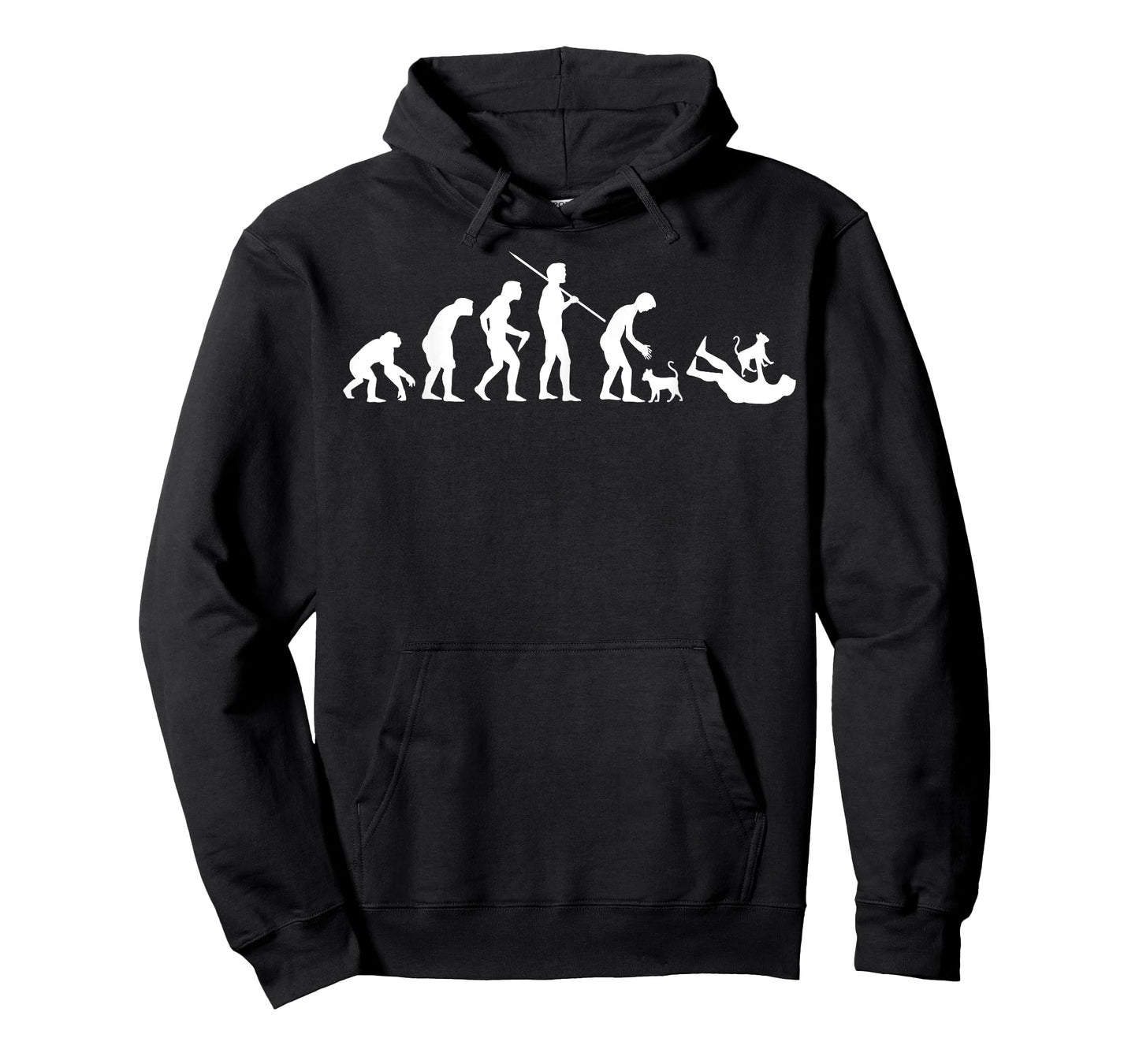 Irreverent Tees Evolution of Man with Cats Unisex-Adult Black Cartoon T-Shirt
