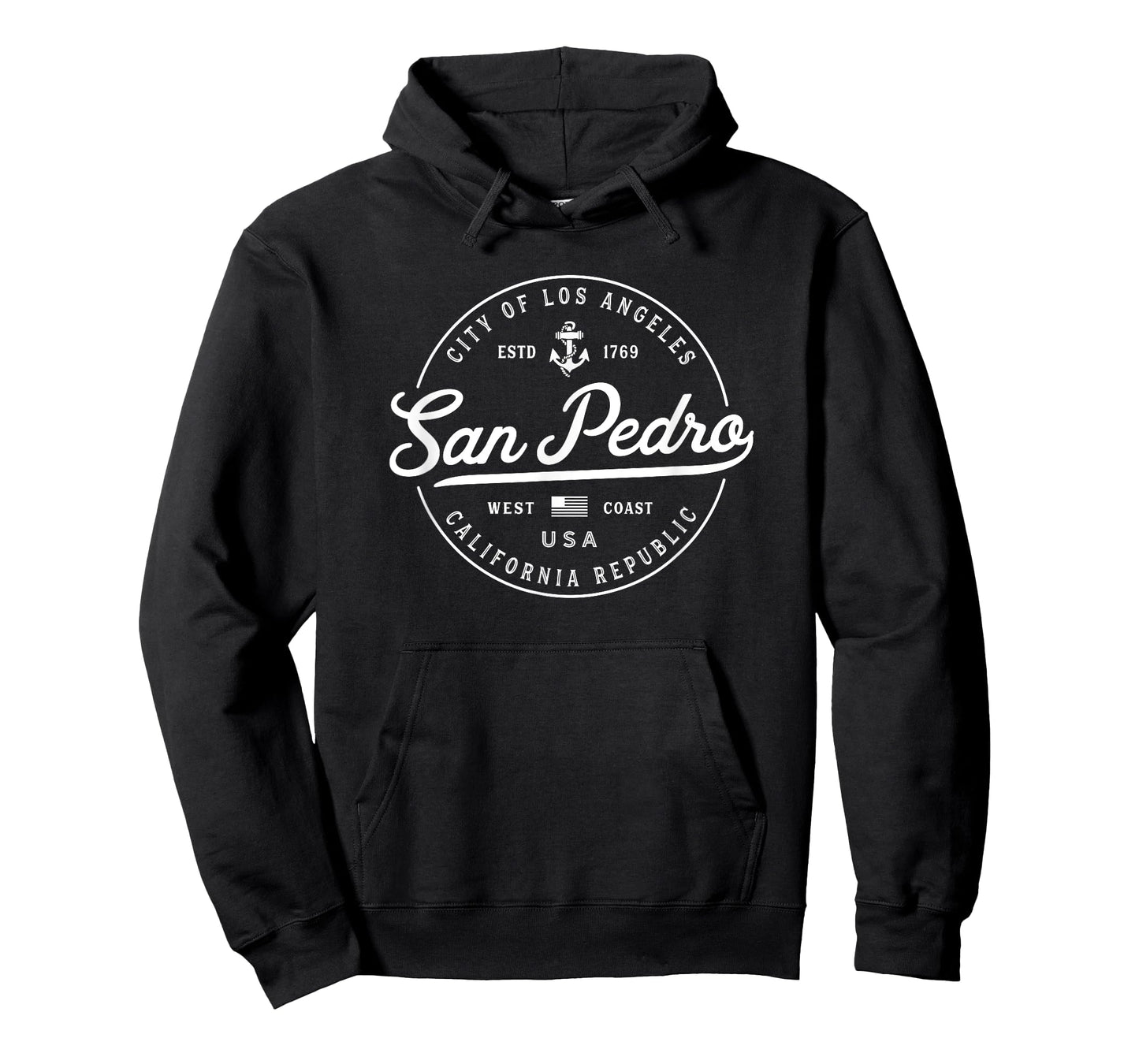 San Pedro California Souvenirs & Gifts Nautical Anchor T-Shirt, Unisex-Youth, Black, Small, Short Sleeve