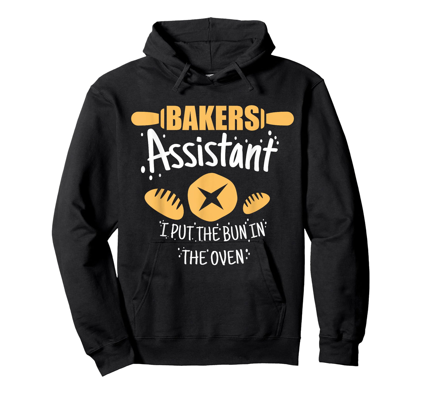 Funny Bakery Baking Gift Ideas Bakers Assistant I Put the Bun In The Oven Unisex Adult Casual Black Cotton 90% Polyester 10% Short Sleeve Crew Neck Collarless Classic Fit T-Shirt S