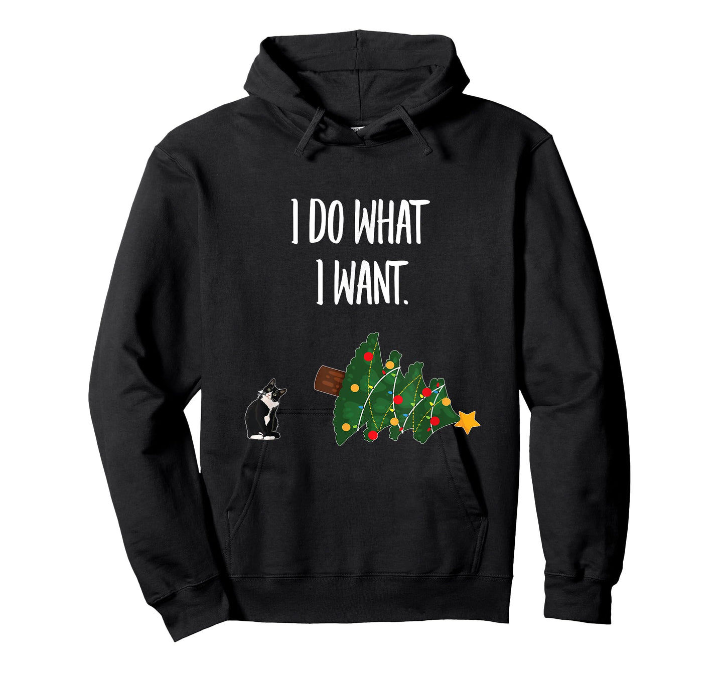 Tuxedo Cat Knocking Over Christmas Tree - I Do What I Want Men Women T-Shirt