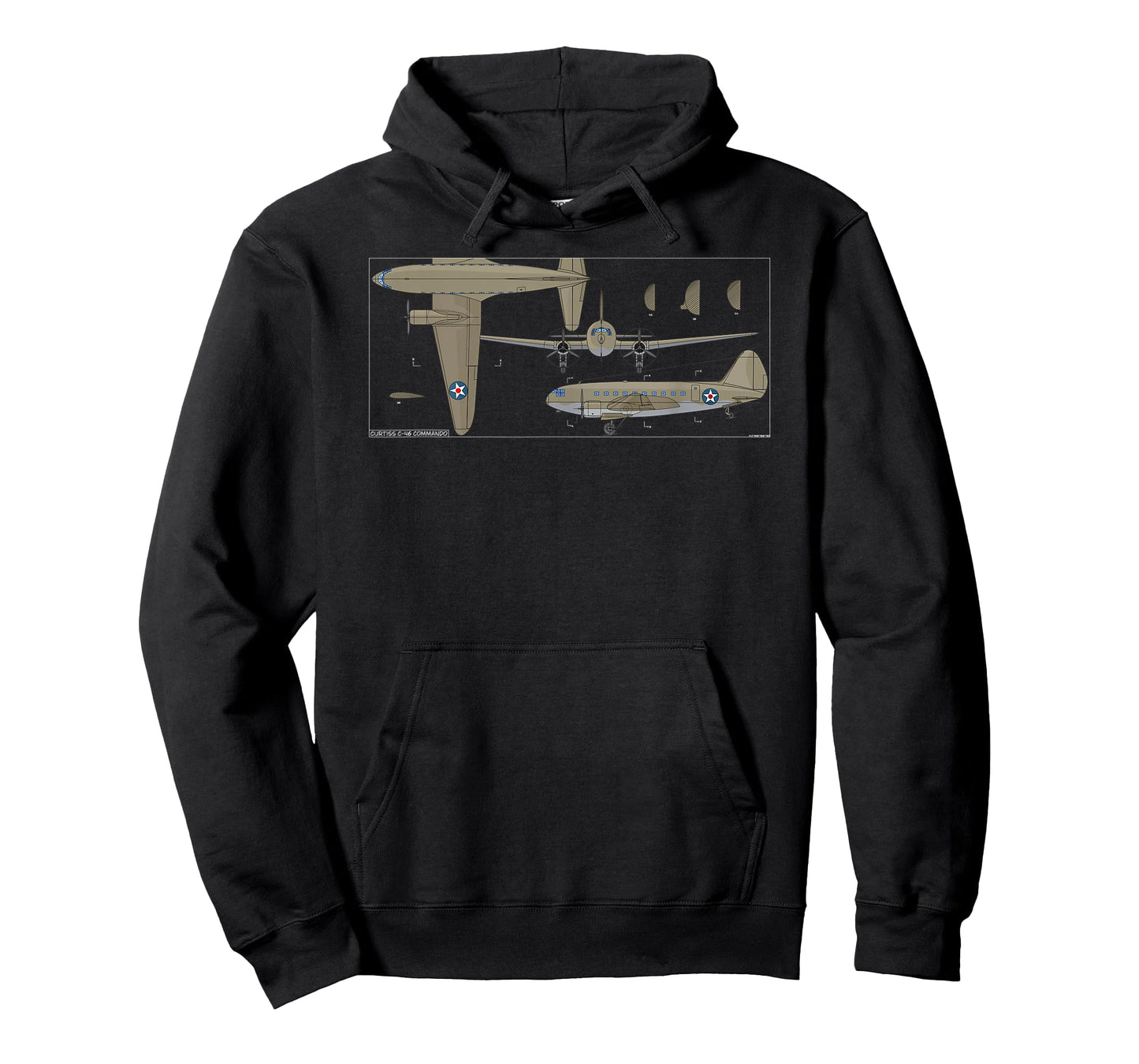 Curtiss C-46 Commando American WW2 Transport Plane Diagram T-Shirt