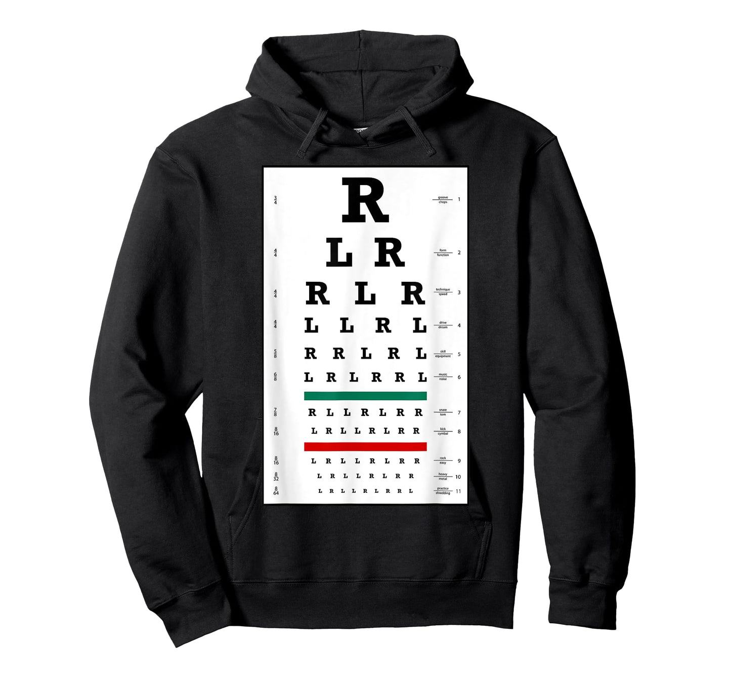 Funny Drummer Eye Chart with Paradiddle Rudiments Drum Humor T-Shirt