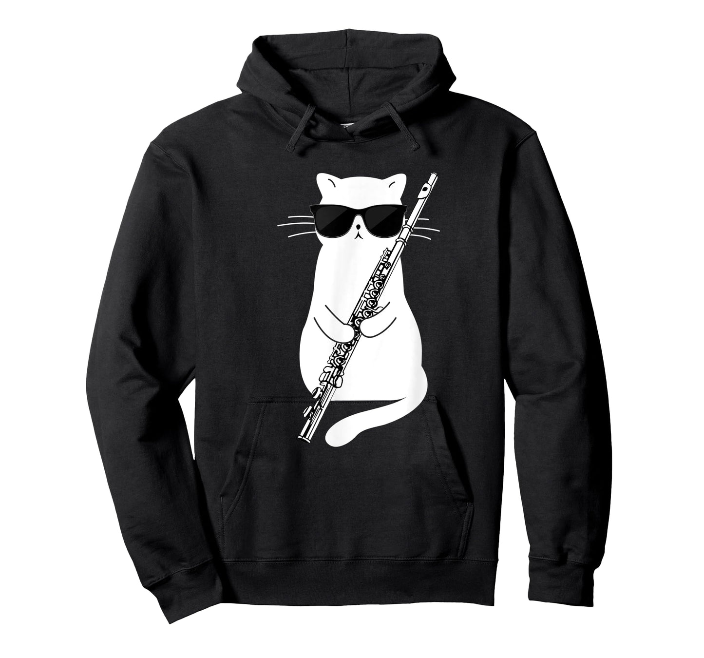 Cat wearing sunglasses playing Flute T-Shirt for Men Women Kids