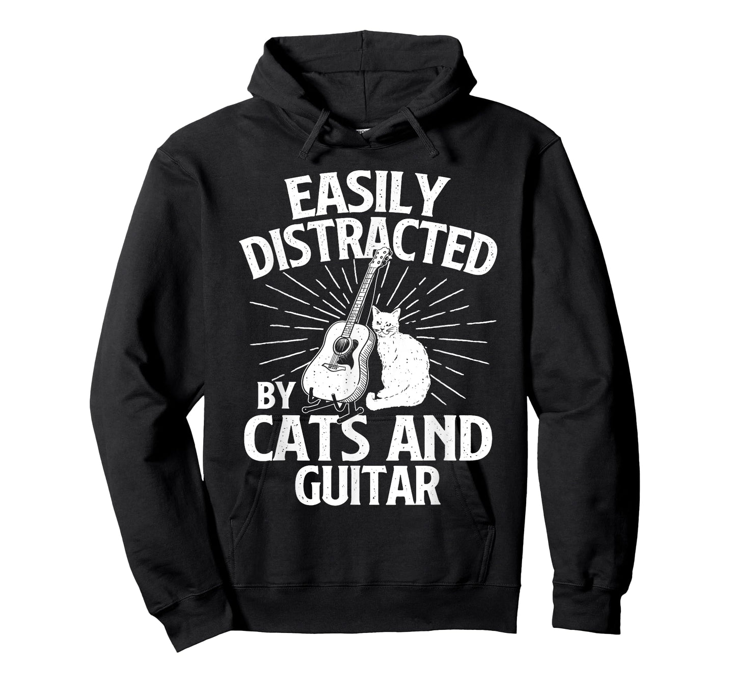 Easily Distracted By Cats And Guitar - Music Animal Lover T-Shirt