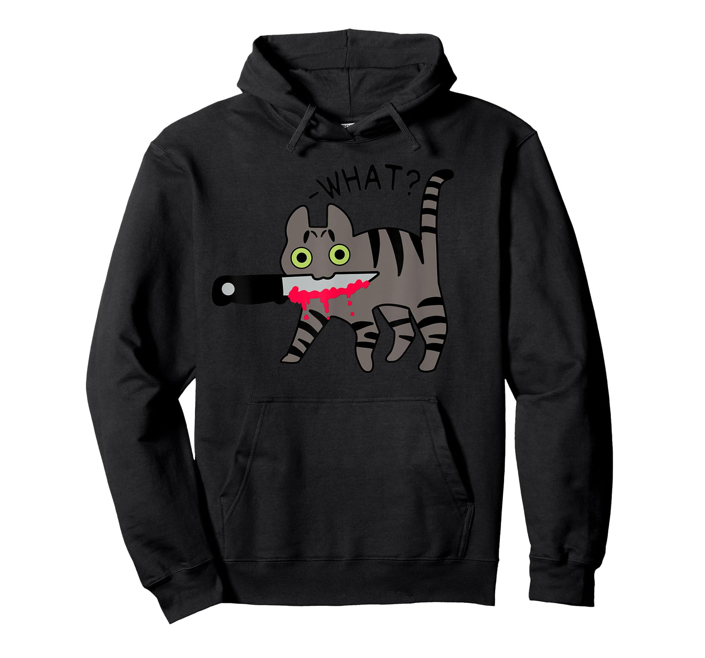 Cat What? Murderous Grey Tabby Cat With Knife Halloween T-Shirt for Men Women