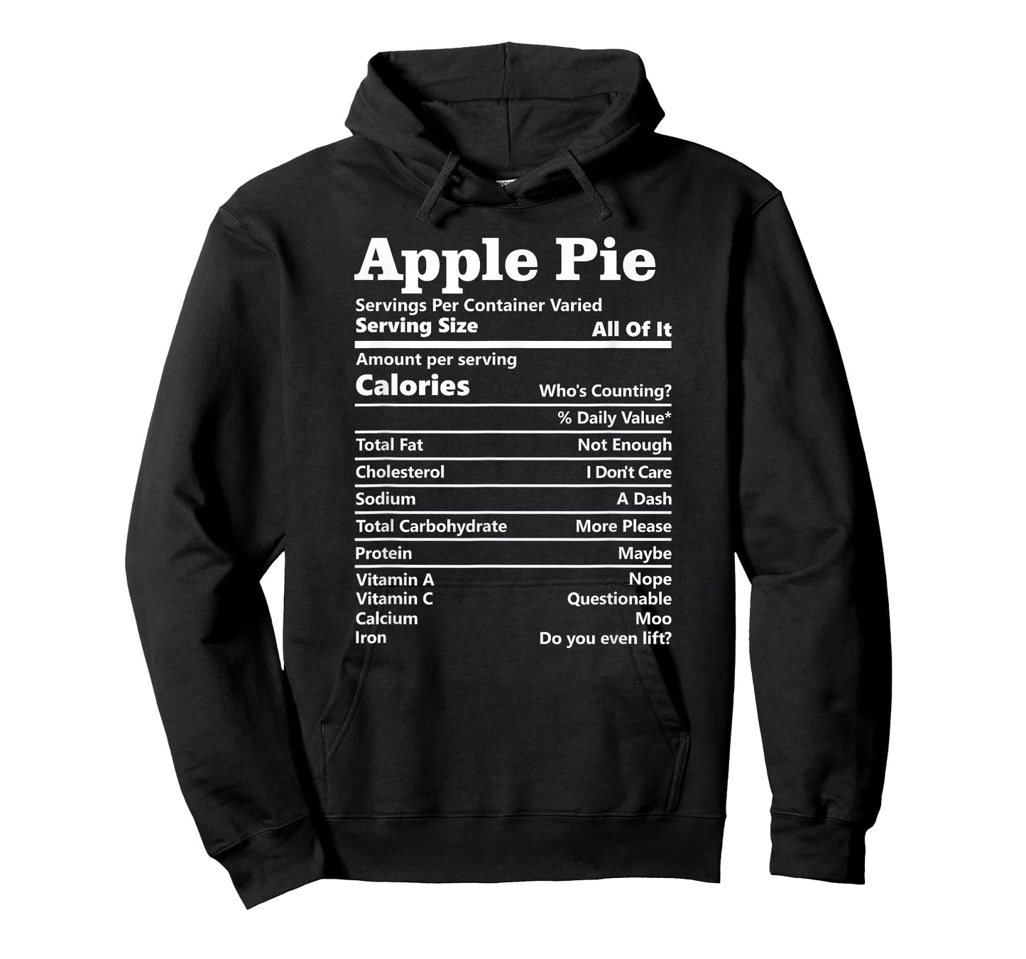 Apple Pie Nutrition Facts Funny Thanksgiving Food Label T-Shirt