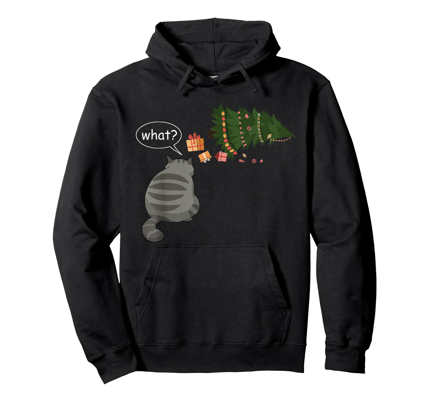 Funny Gray Cat Tee Pushing Christmas Tree Over Cat What? T-Shirt