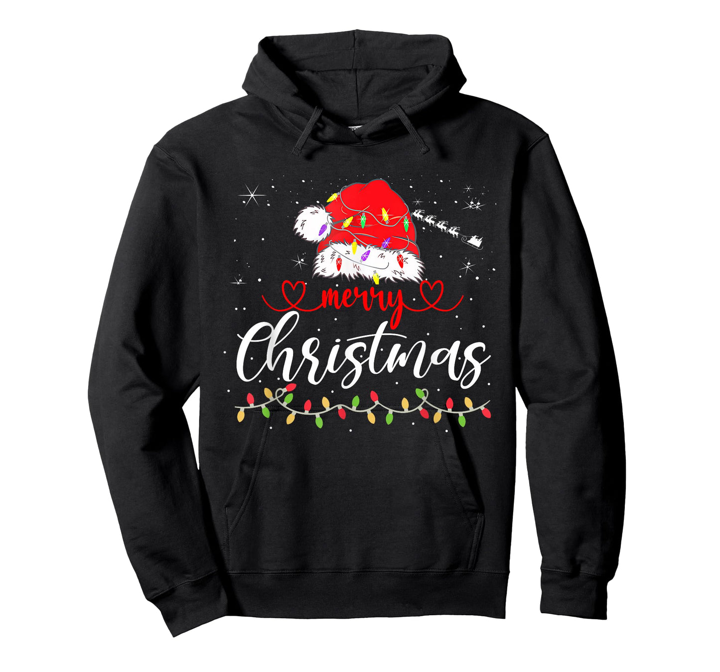 Merry Christmas Lights Red Santa Hat Xmas Family Men Wome T-Shirt