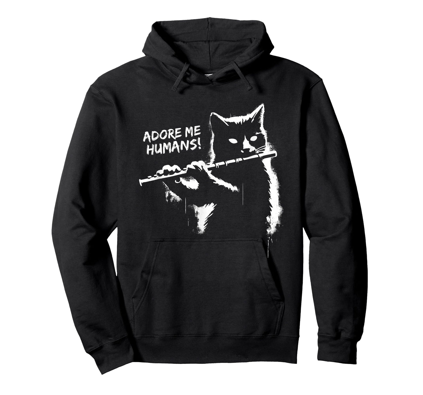 Retro Cat Apparel Gifts Black Cat Playing Flute - Funny Graphic Cat Kitten Lover T-Shirt, Small