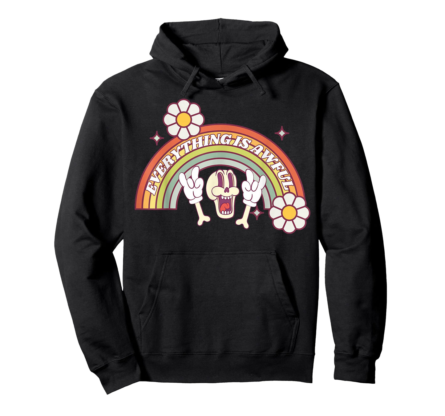 Everything Is Awful Vintage Retro Happy Skeleton Rainbow T-Shirt