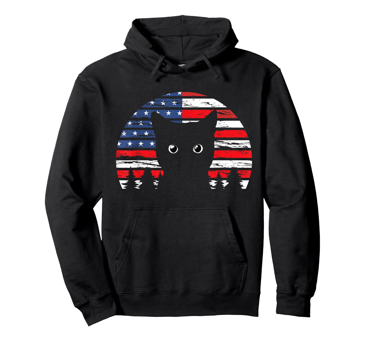 4th of July Cat Retro American Flag Patriotic Women Men Kids T-Shirt