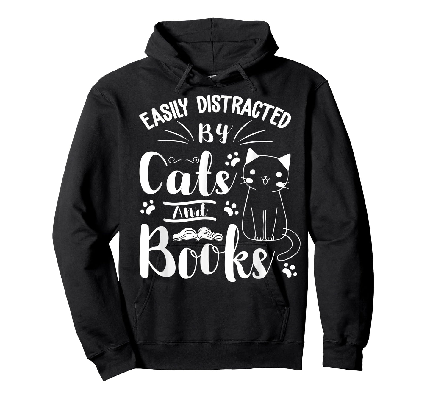 Easily Distracted by Cats and Books Tee For Cat & Book Lover T-Shirt for Men Women Kids