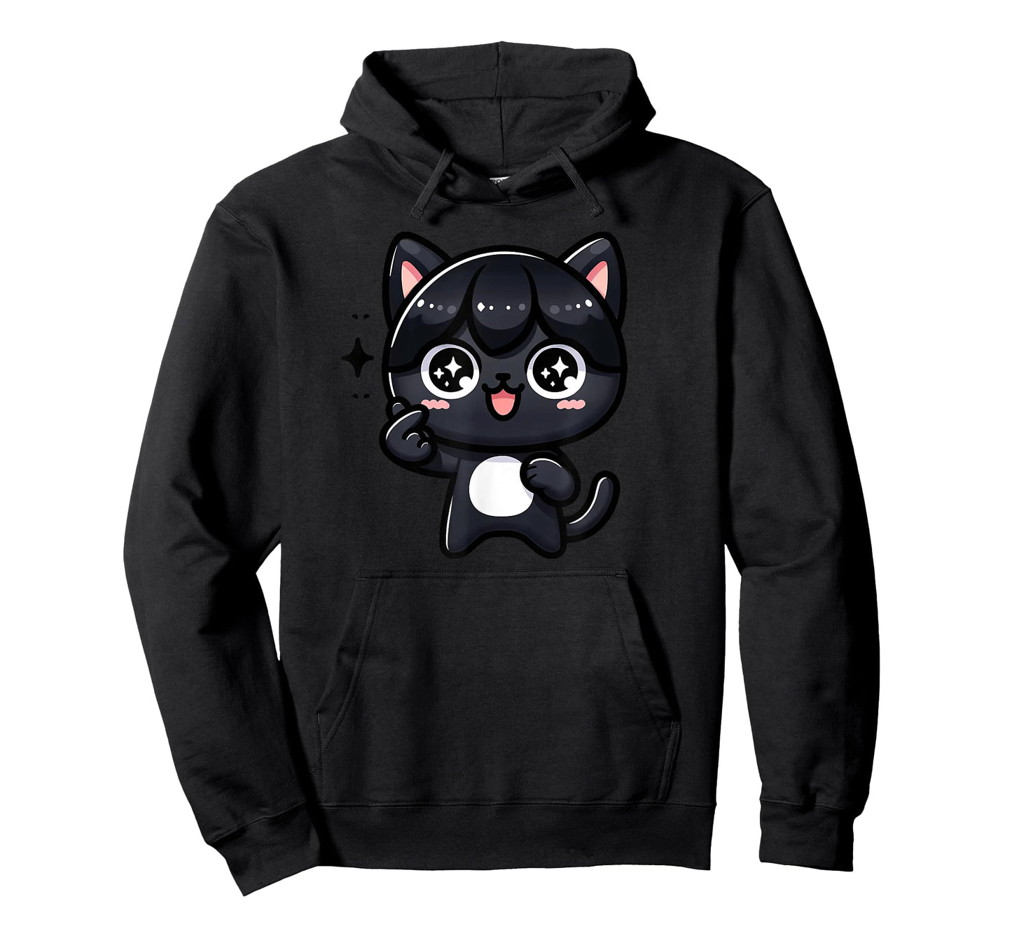 Funny Black Cat Cartoon Finger-heart K-pop Korean Men Women T-Shirt