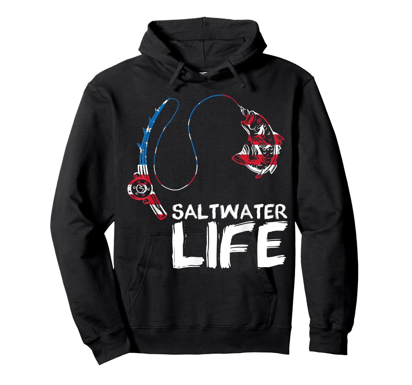 Saltwater Life US Flag Fishing Rod Bass Fishing Fish Catcher T-Shirt
