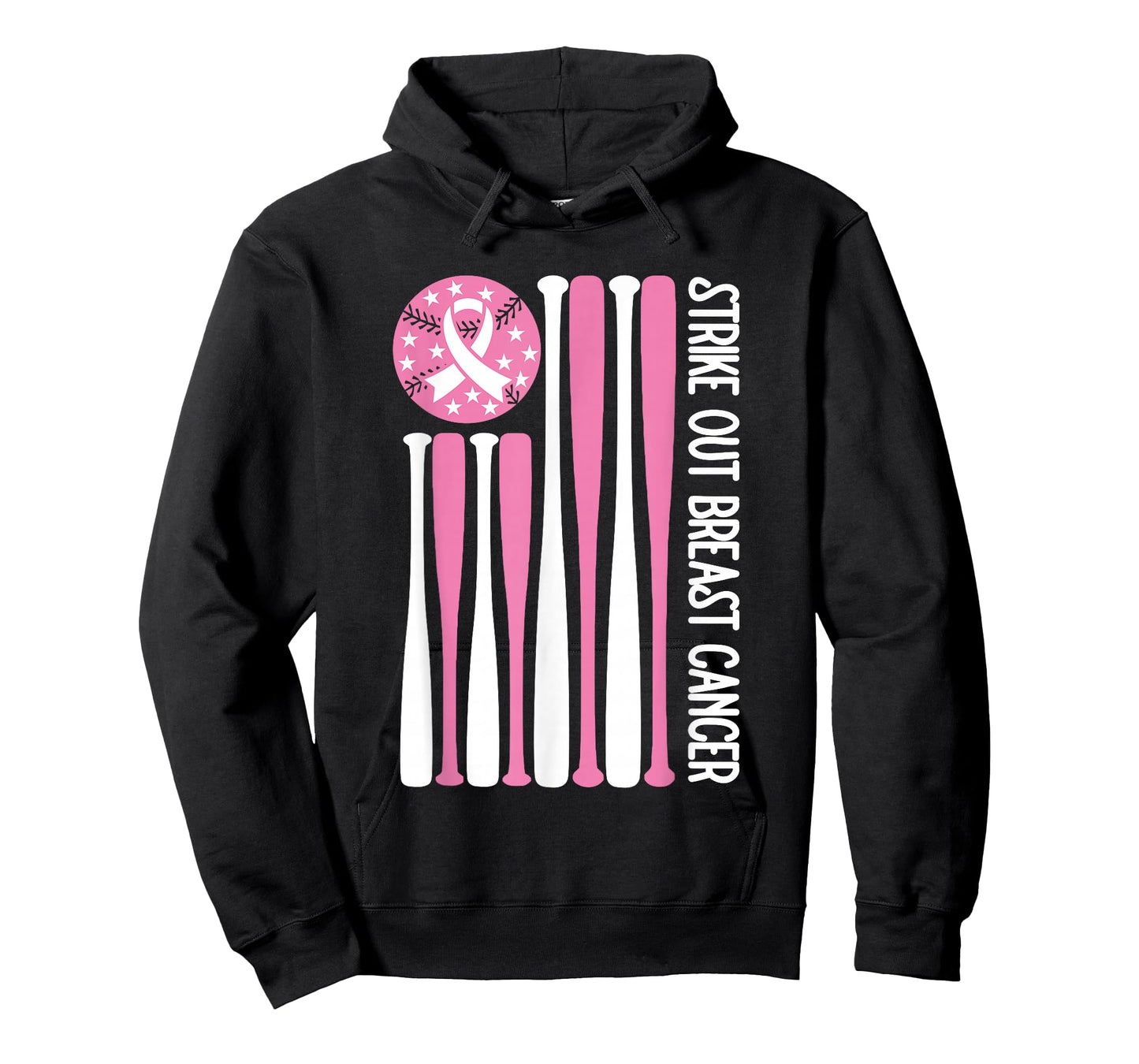 Strike Out Breast Cancer Baseball Lover Pink American Flag T-Shirt