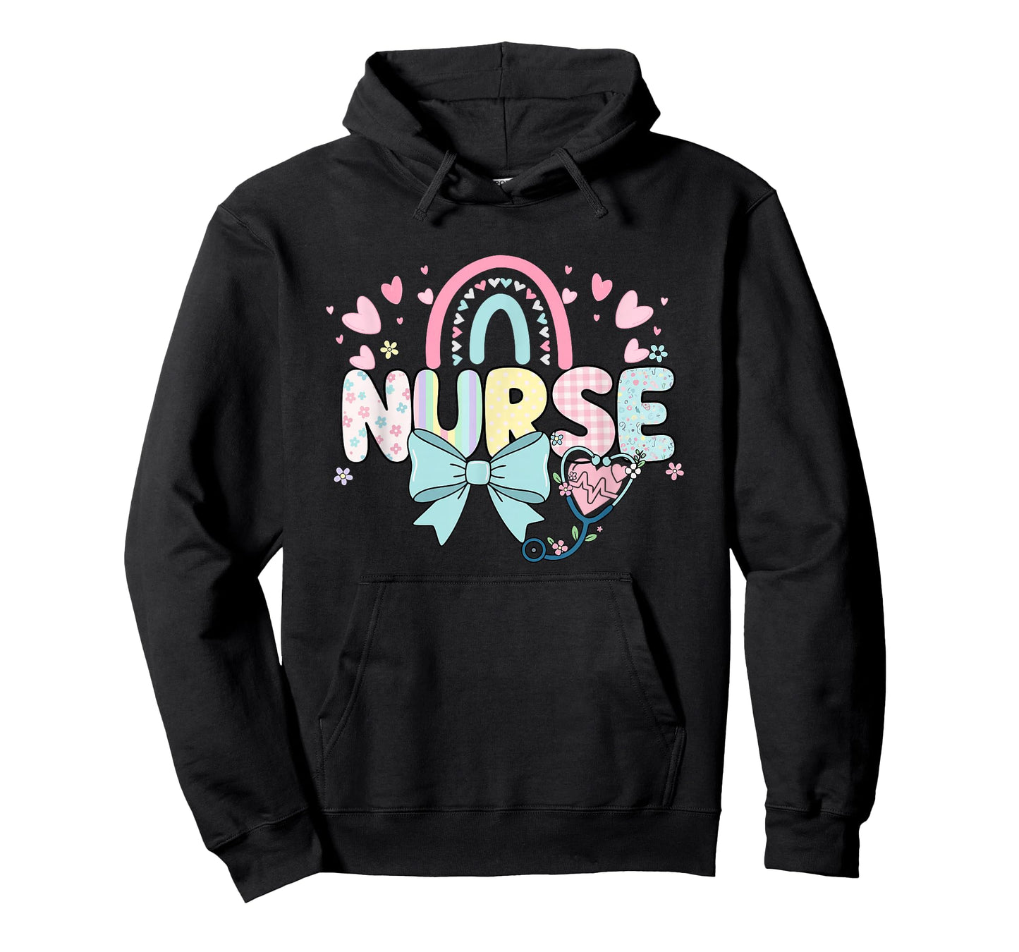 Colorful Nurse Rainbow Bow Stethoscope Heart Design T-Shirt