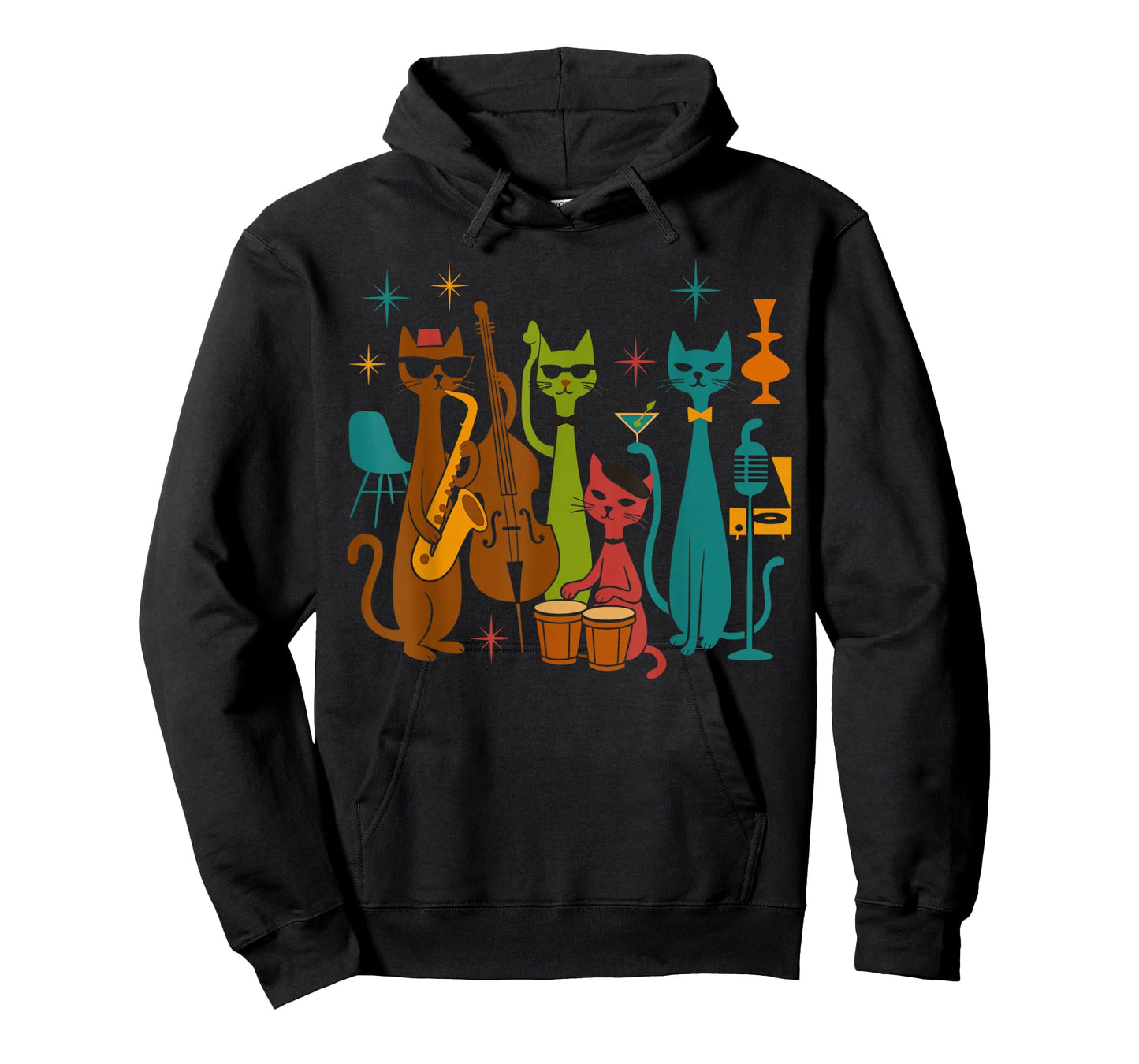 Vintage Mid Century Modern Look Cat Band 50s 60s Style T-Shirt