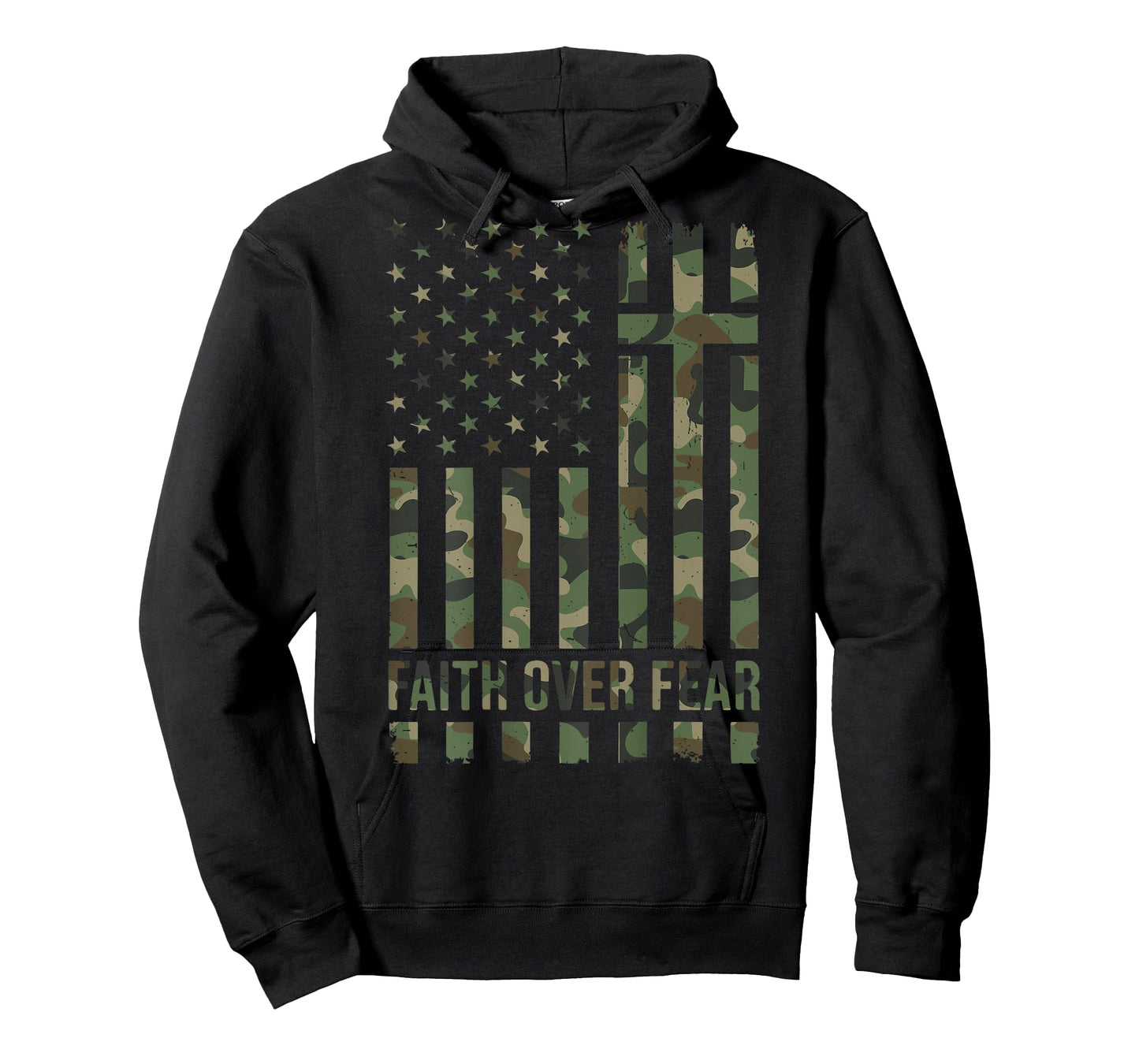 Camo Faith Over Fear Christian Patriotic Cross American Flag T-Shirt