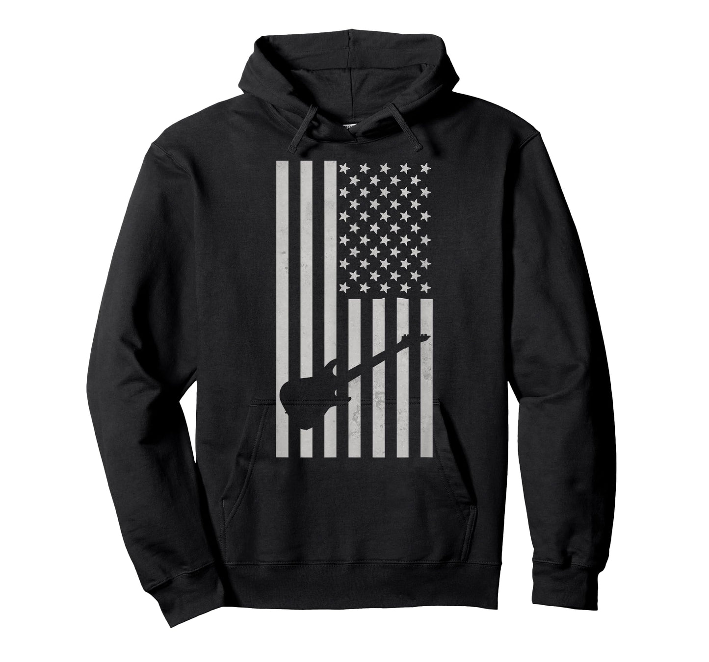 American Flag Electric Guitar Monochrome Patriotic Musician T-Shirt