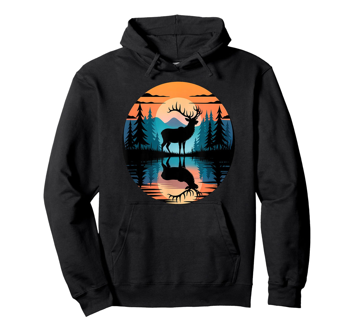 Elk Reflection Wilderness Sunset in Scenic Forest Art T-Shirt
