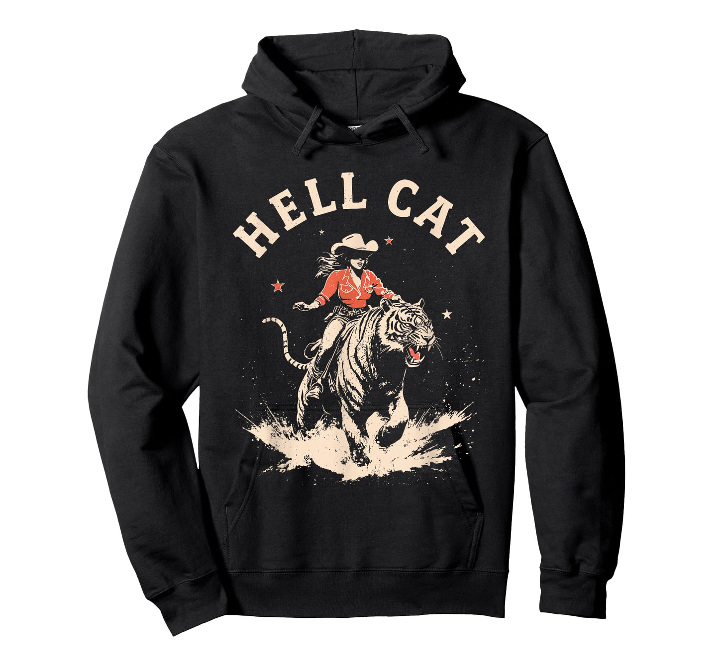 hell cat cowgirl riding tiger vintage funny T-Shirt