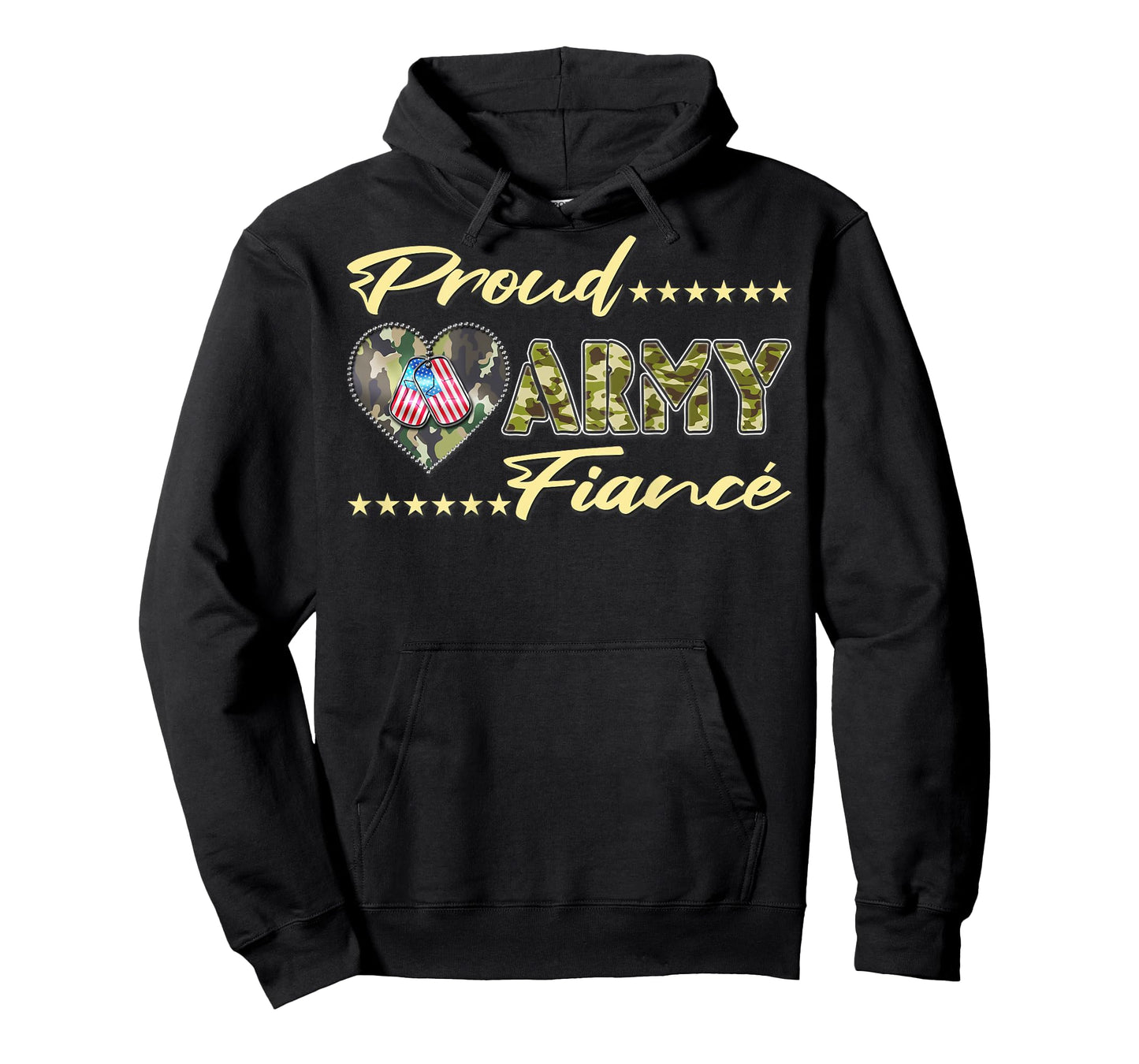 Mens Proud Army Fiance US Flag Dog Tag Heart Military Lover Gifts T-Shirt