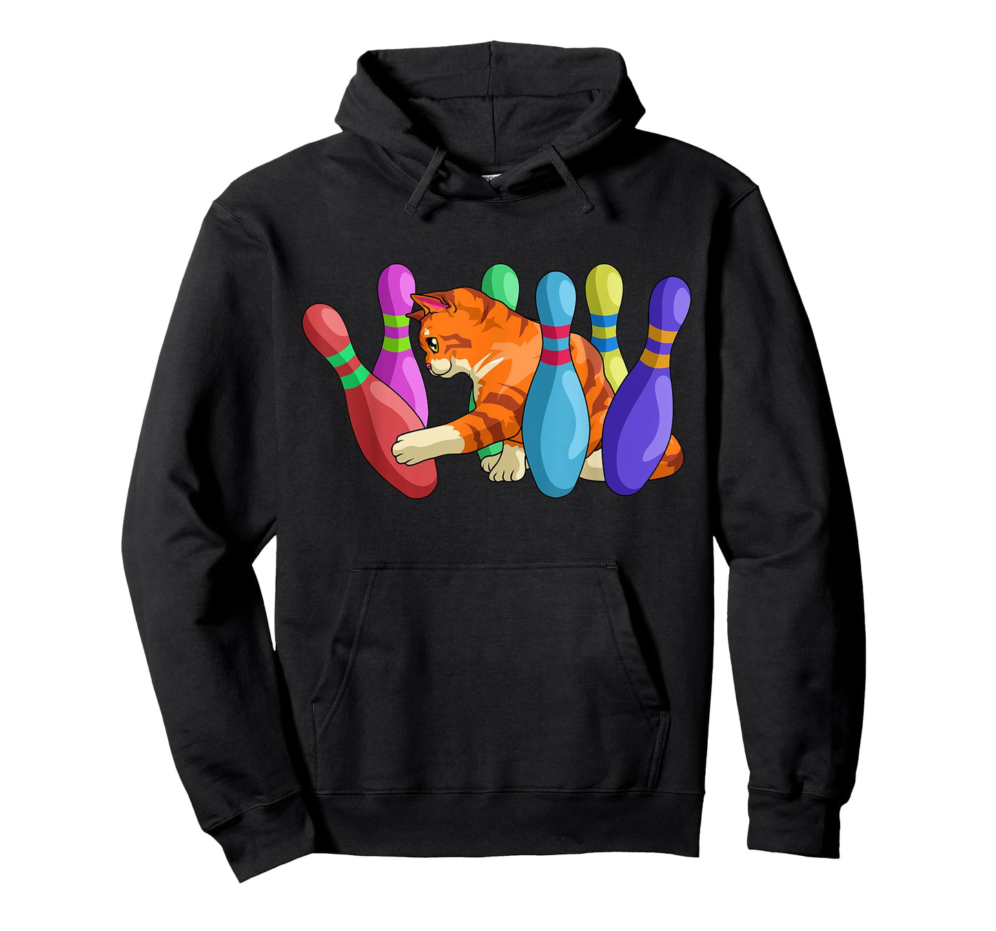Cute Cat Knocking Over Bowling Pins Kitty Bowlers Cat Lovers Men Women Girls Kids T-Shirt