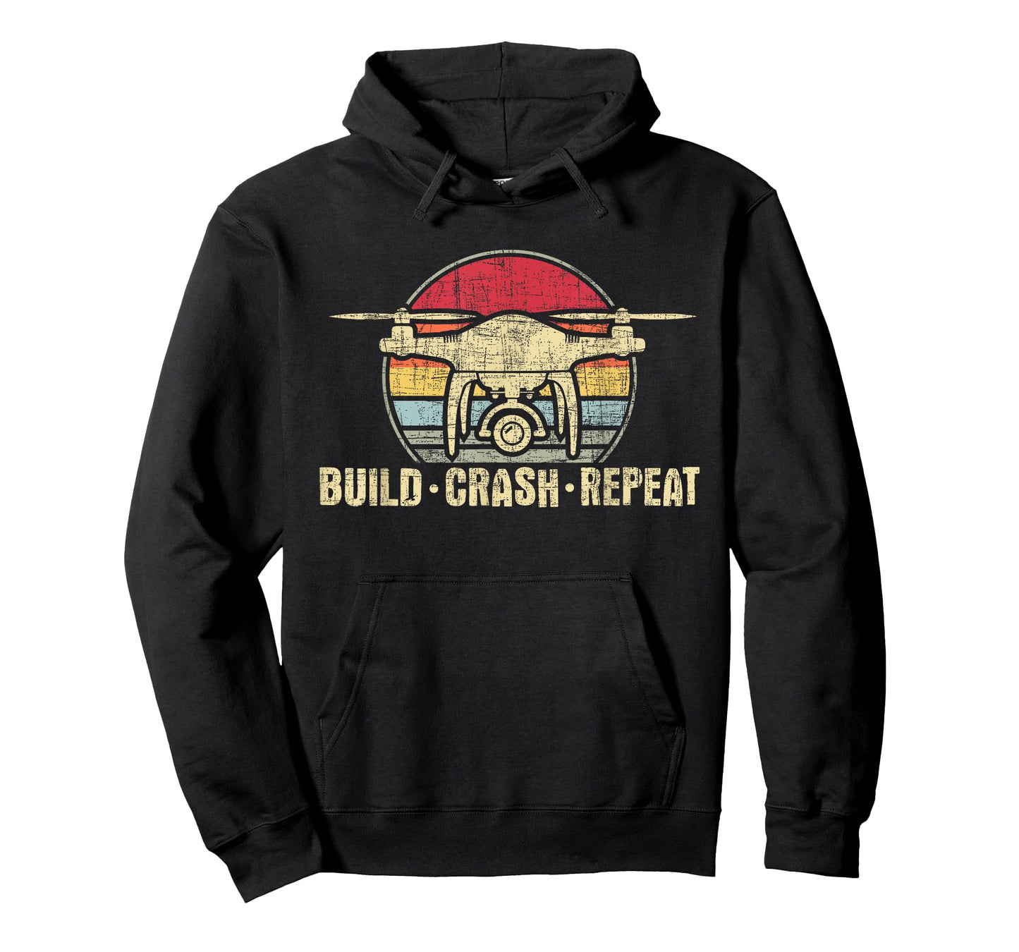 Funny Drone Shirts - Build Crash Repeat - Drone Pilot Quadcopter FAA Certified Unisex-Adults Black T-Shirt
