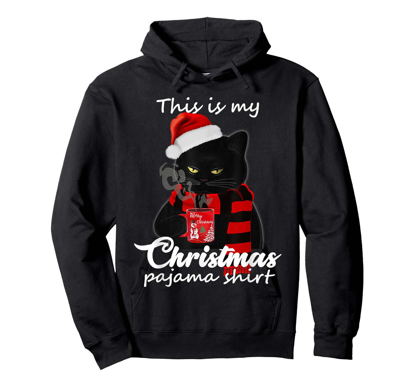 This Is My Christmas Pajama Shirt Funny Cat and Coffee Lover T-Shirt