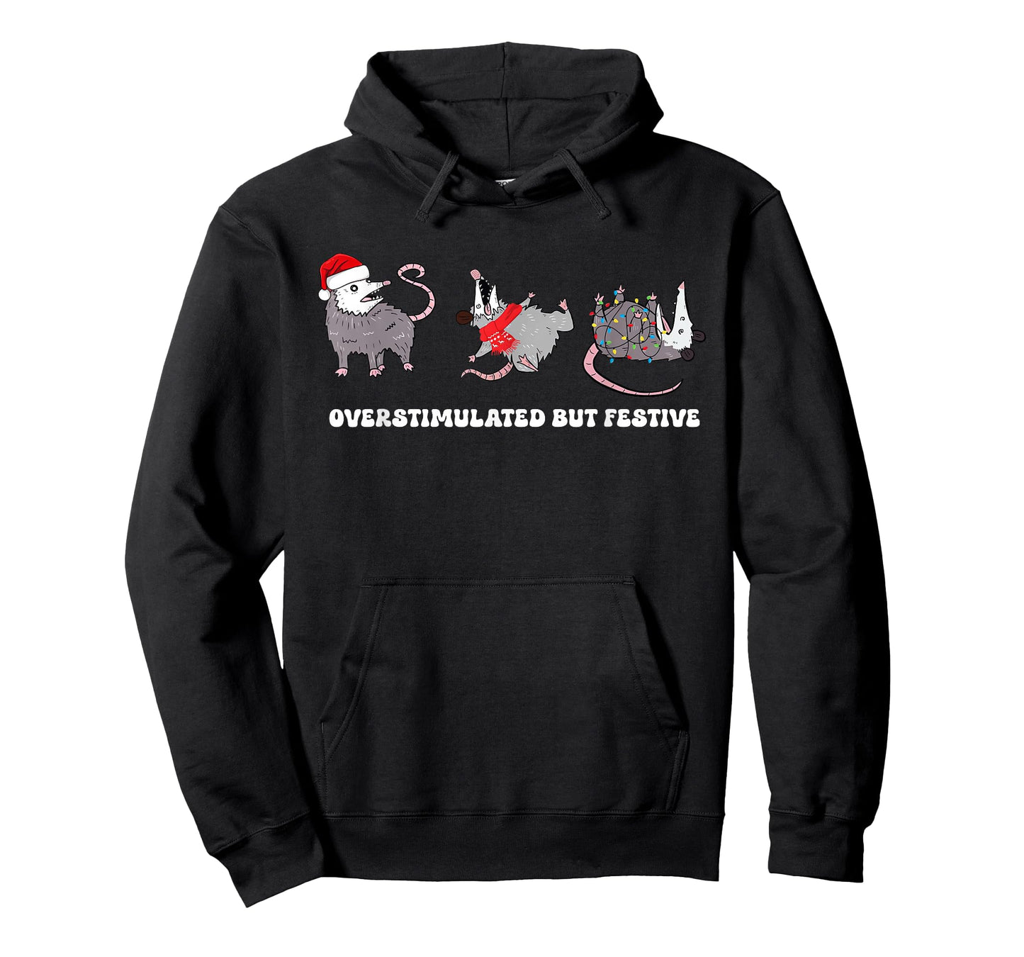 Funny Santa Opossums Overstimulated But Festive Xmas Lights T-Shirt