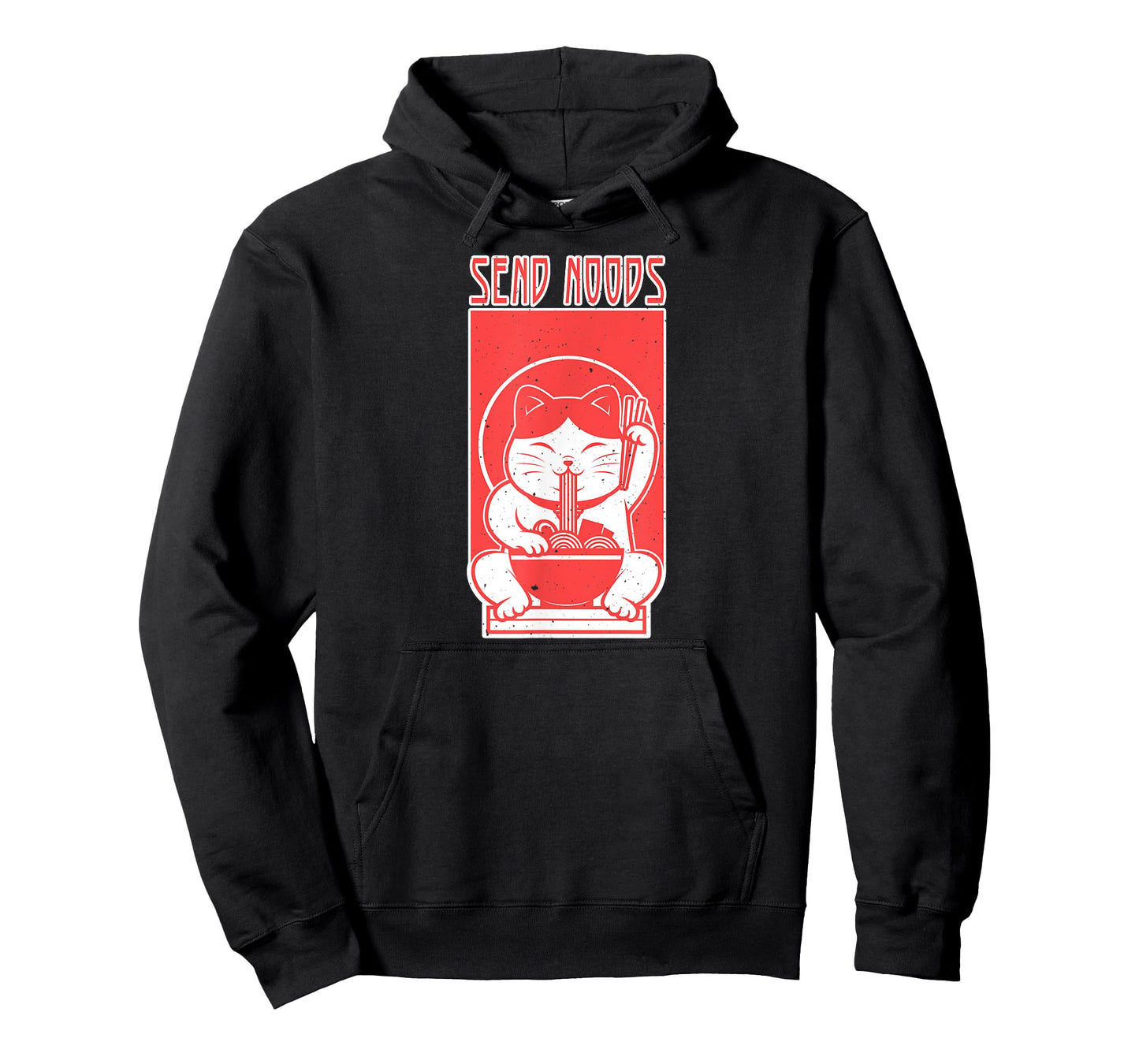 Funny Send Noods Lucky Cat Eating Ramen Noodles Distressed T-Shirt