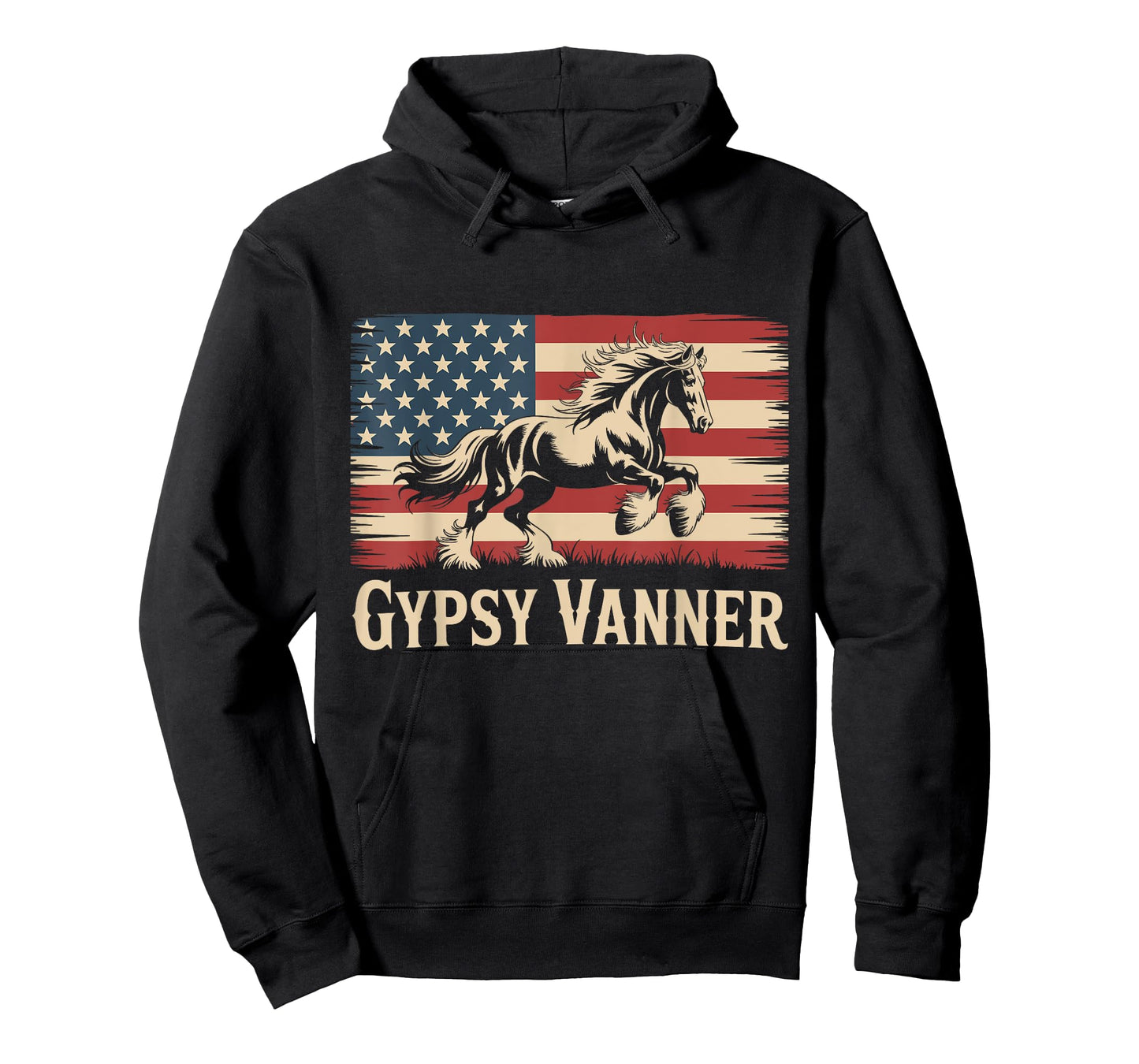 Vintage American Flag Running Gypsy Vanner Darft Horse T-Shirt
