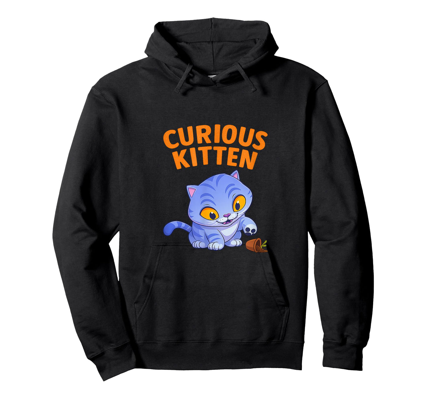 Derpy Curious Kitten with Plant Vase Funny Cat Graphic T-Shirt