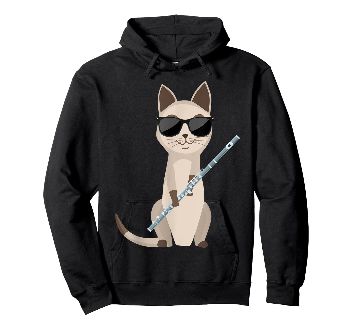 Funny Cat Wearing Sunglasses Playing Flute Flutist Cat T-Shirt for Men Women Girls Kids