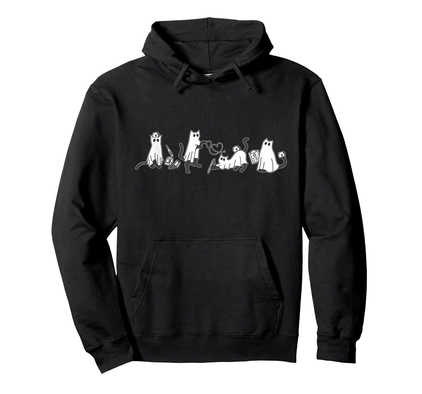Cute Black Cat Nurse Halloween Ghost Nurse Cat Lover Cat Mom T-Shirt