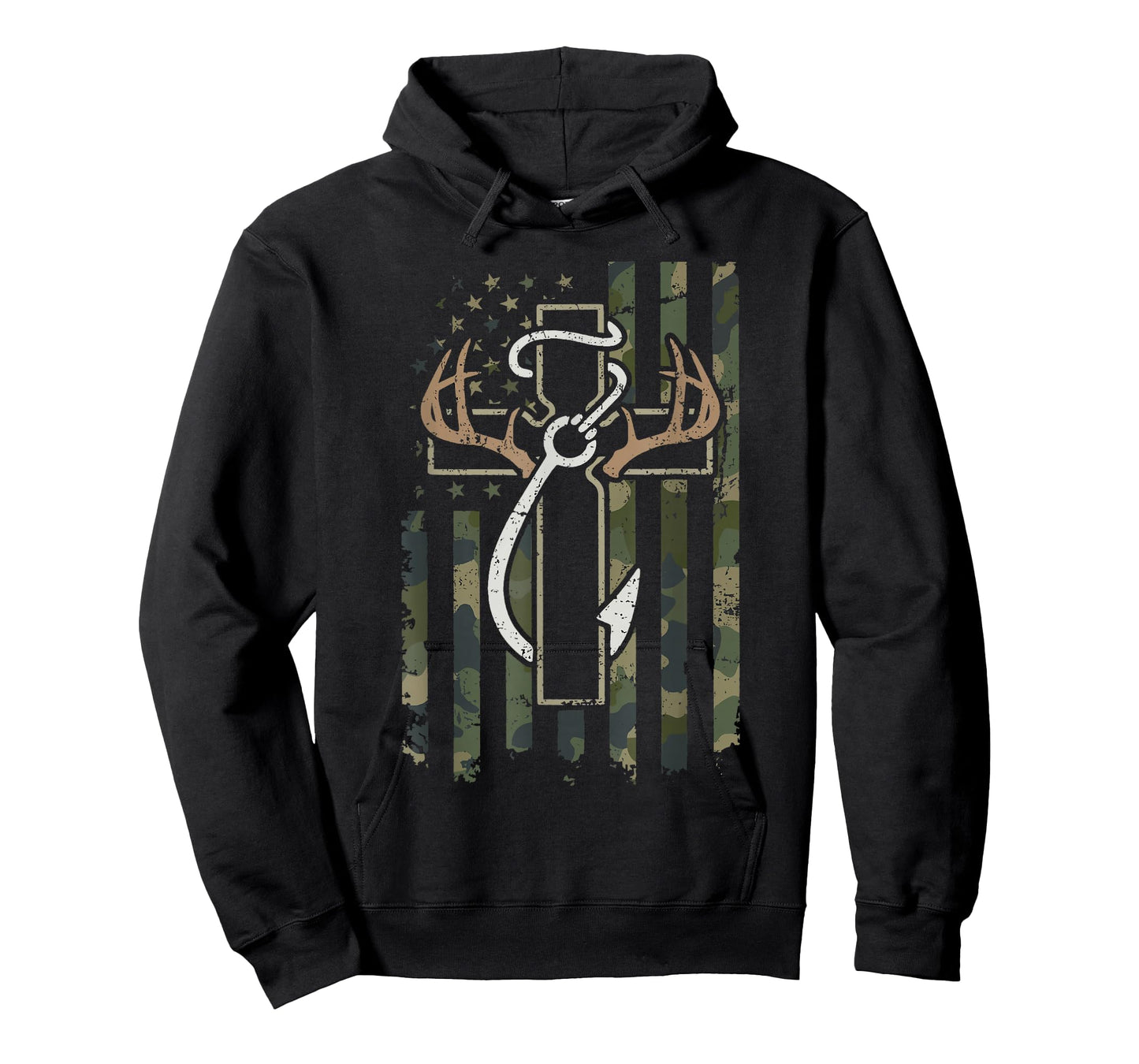 Hunting Fishing Faith Deer Antlers Cross Hook Christian Camo T-Shirt