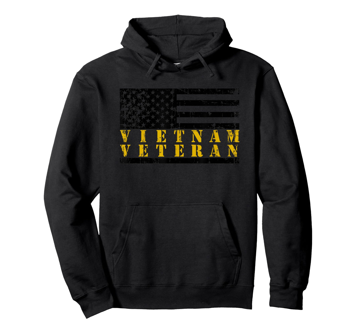 Vietnam Veteran Yellow Text Distressed American Flag T-Shirt Small