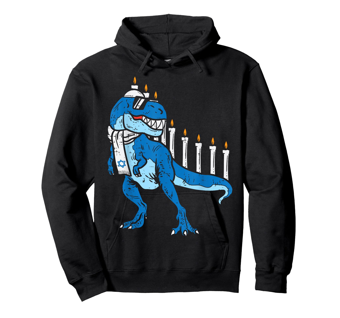 BoredKoalas Hanukkah Shirts Jew Chanukah Gifts Trex Dinosaur Menorah T-Shirt Unisex Kids Boys Black Short Sleeve Classic Fit Cotton Polyester